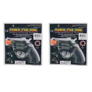 8 Ring Shot Cap Gun Black Novelty Police Pistol Revolver - Plastic - 2 Packs